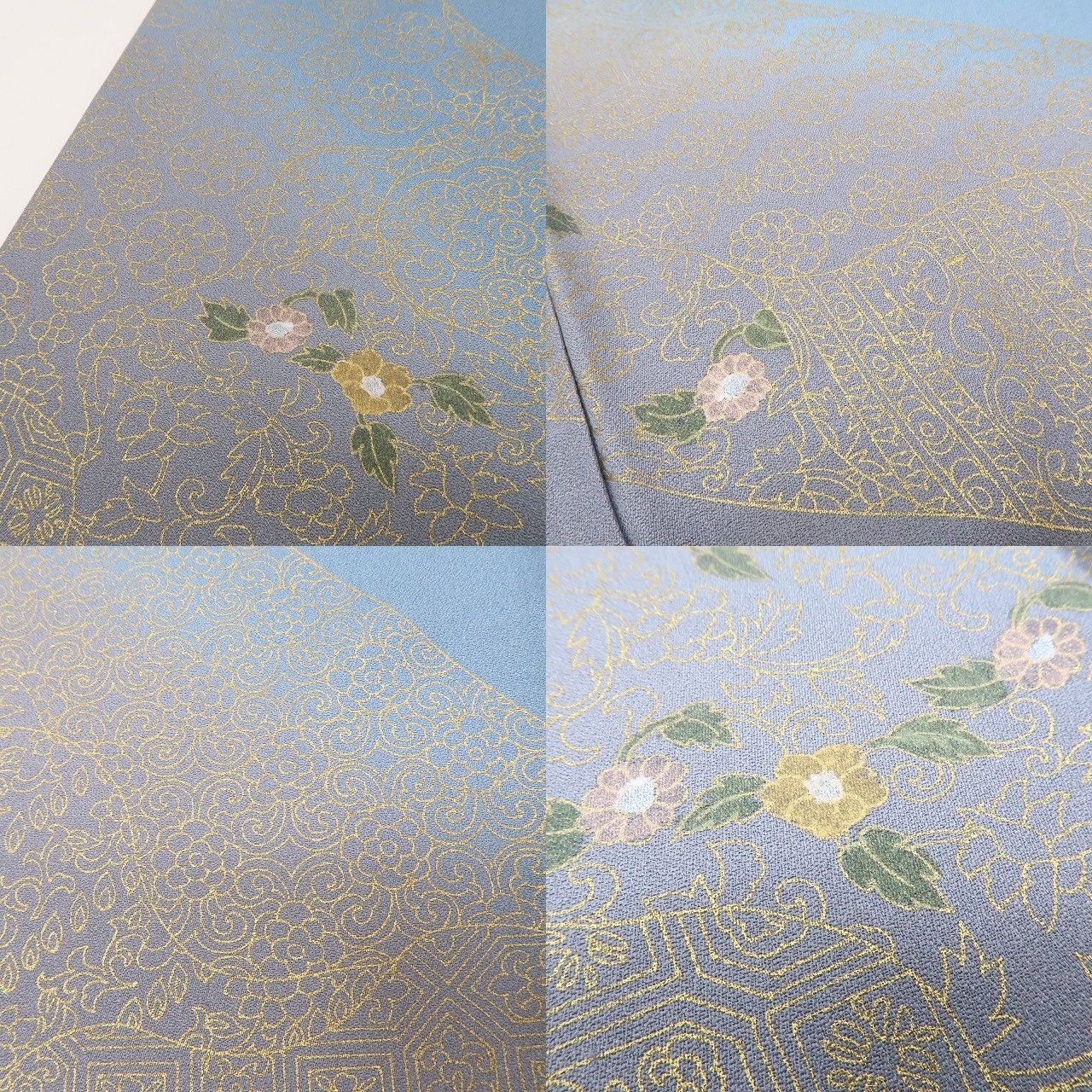 平和屋着物○訪問着 型染め 飛鶴青海波花松文 暈し染め 正絹 逸品