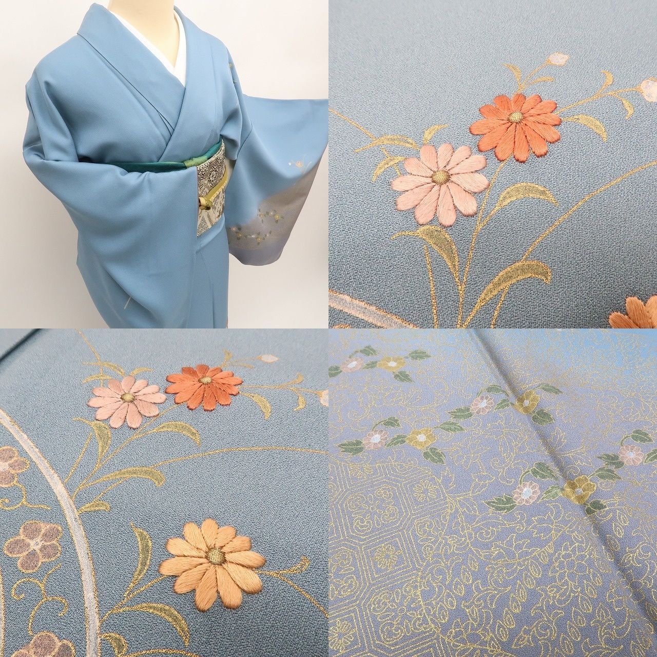 平和屋着物○訪問着 総刺繍 草花文 金糸 正絹 逸品 CAAZ8011vf