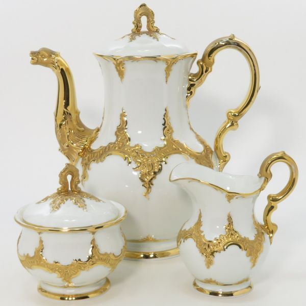マイセン セット Bフォーム グランツゴールド コーヒーポット シュガーポット クリーマー 大型 金彩 ゴールド 3点セット Meissen 1級品