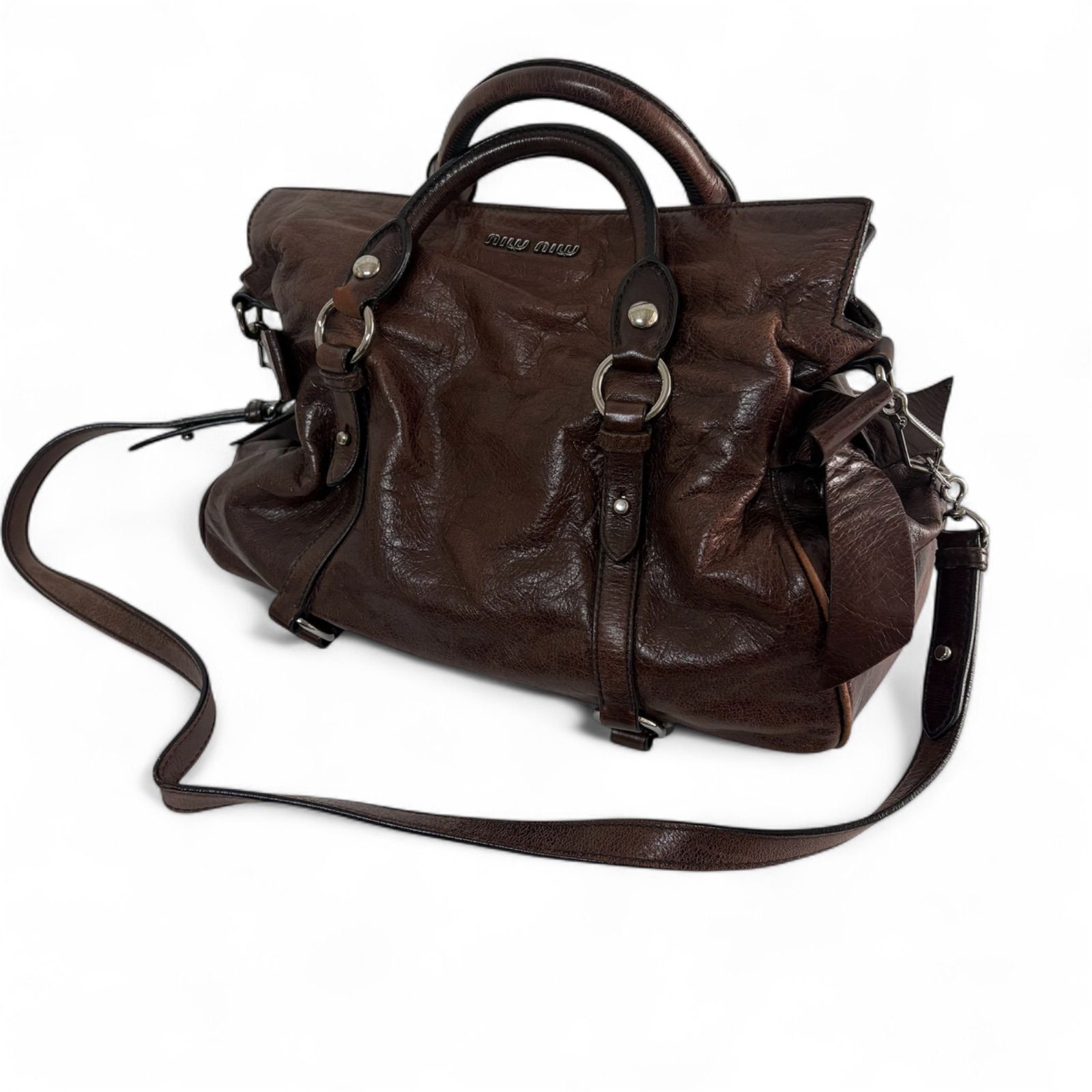 Miu Miu Vitello Lux Ribbon 2way Bag brown - メルカリ