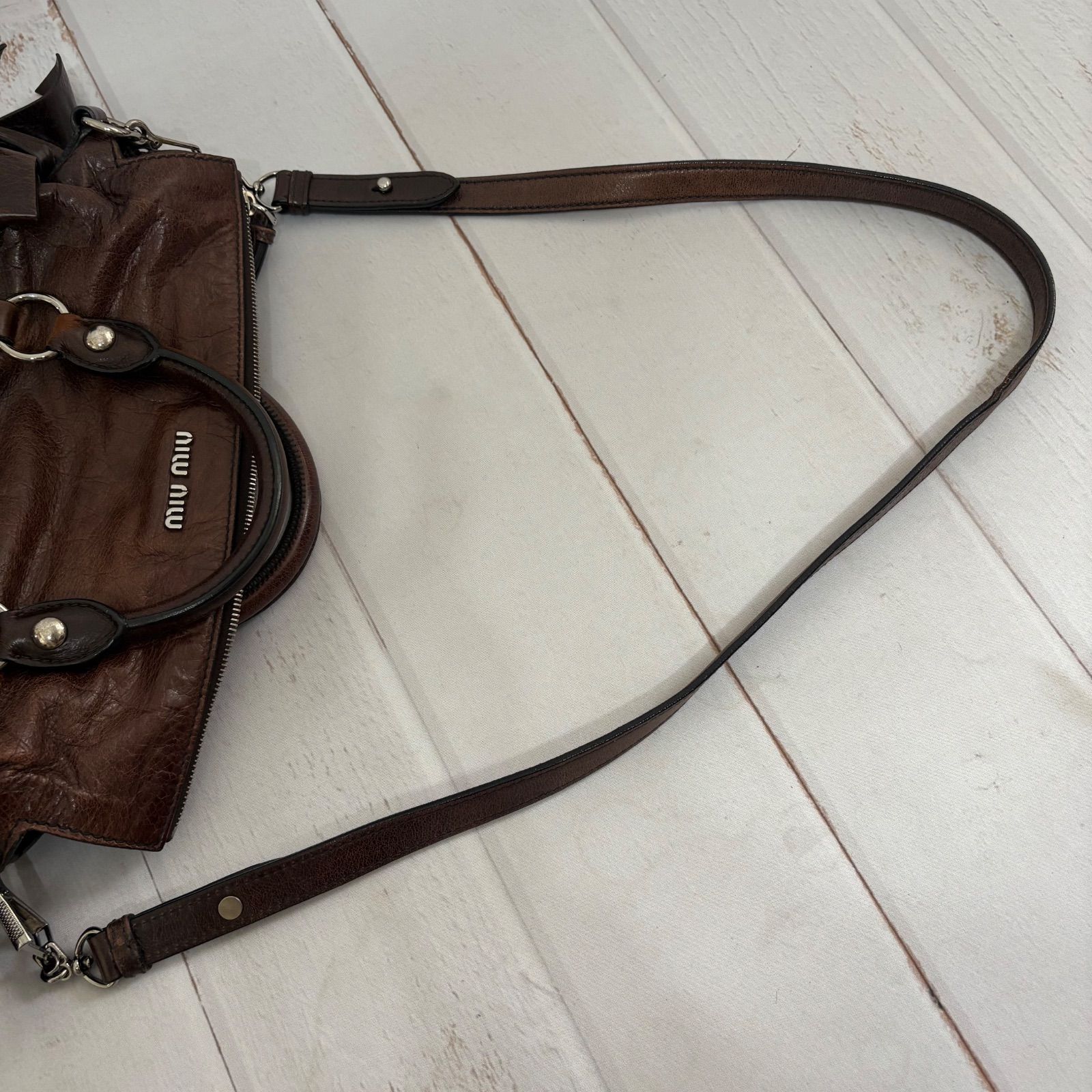 Miu Miu Vitello Lux Ribbon 2way Bag brown - メルカリ