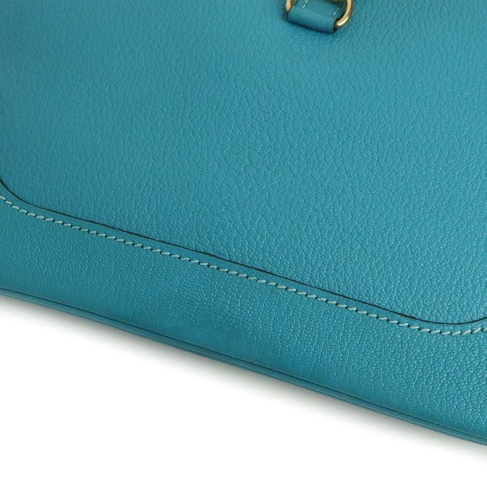 エルメス トリム 24 ワンショルダーバッグ シェーブル レザー Turquoise  ターコイズ ブルー 青 ゴールド金具 □H刻印 HERMES（中古） エルメス トリム 24 ワンショルダーバッグ シェーブル レザー