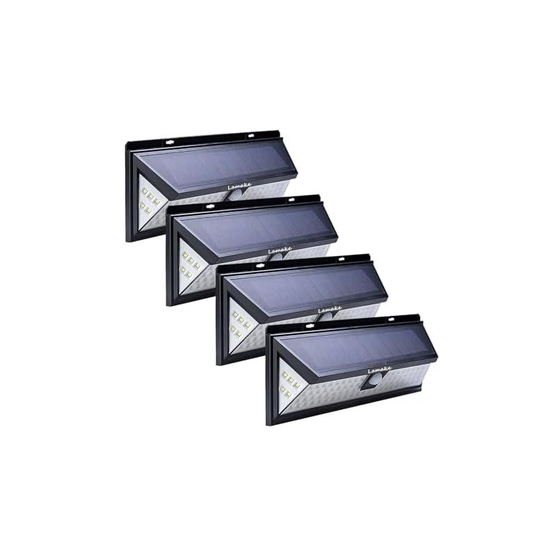 彡Lamake 超超明るい 4400mAh大容量バッテリー内蔵 センサーライト ABS ソーラー充電 三つ照明モード 明暗センサー 取付簡単 4pack 8W 4個 1