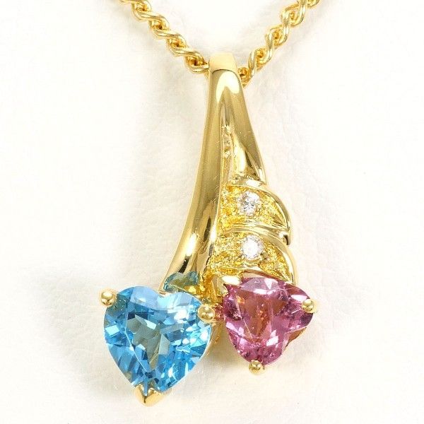 K18YG ネックレス necklace ブルートパーズ ピンクトルマリン ダイヤ 総重量約4.0g 約40cm