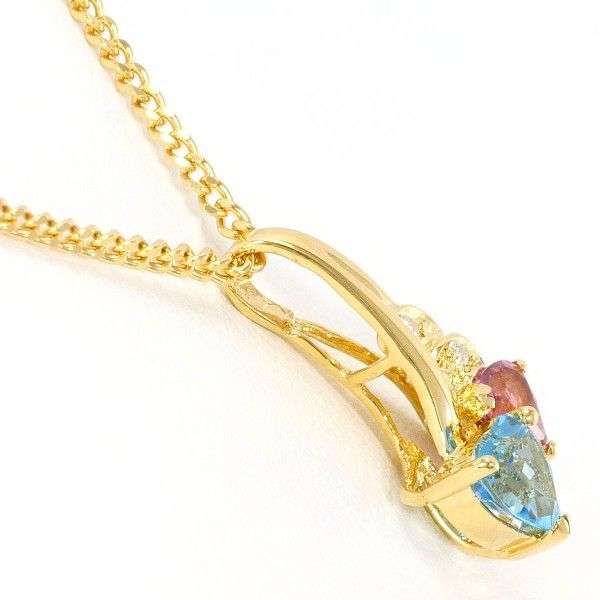 K18YG ネックレス necklace ブルートパーズ ピンクトルマリン ダイヤ 総重量約4.0g 約40cm