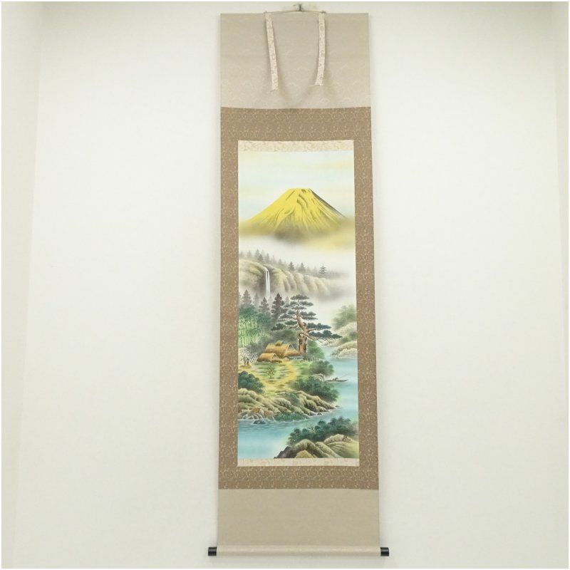 高井一鳳筆 対沖厳封山水図 肉筆絹本掛軸（共箱） 掛け軸 床の間 書