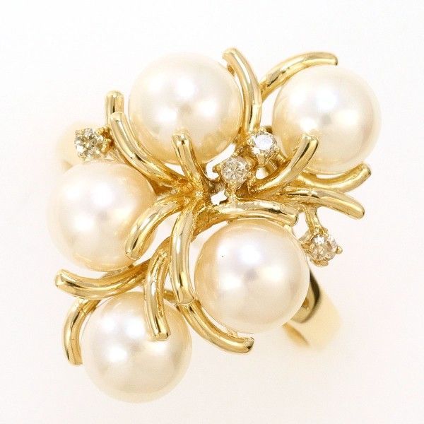 14K YG リング ring 指輪 11.5号 パール 真珠 約6mm ダイヤ 総重量約4.3g