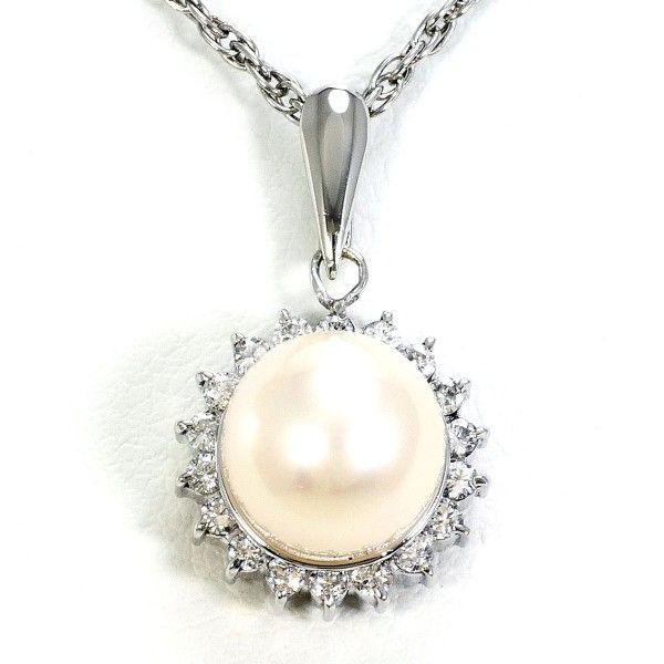 PT900 PT850 ネックレス necklace パール 真珠 ダイヤ 0.23 総重量約6.2g 約40cm