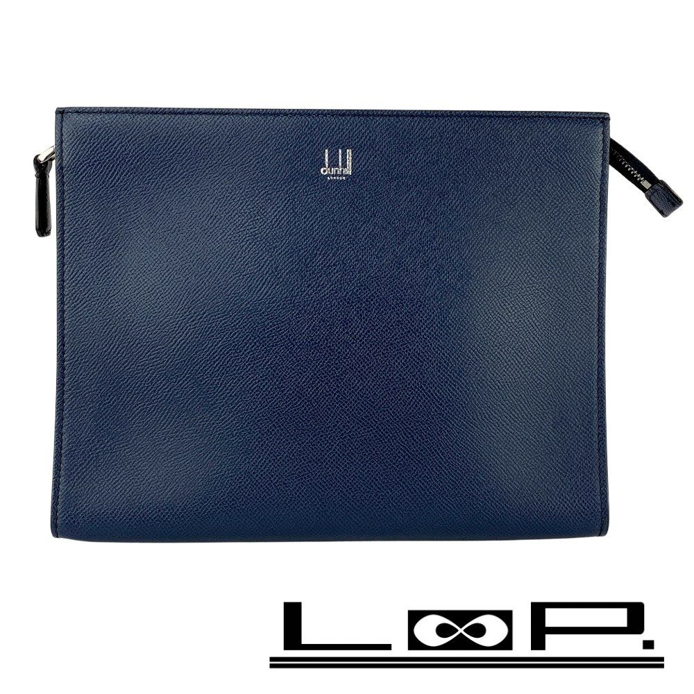 □新同□ ダンヒル クラッチ セカンド バッグ レザー ネイビー