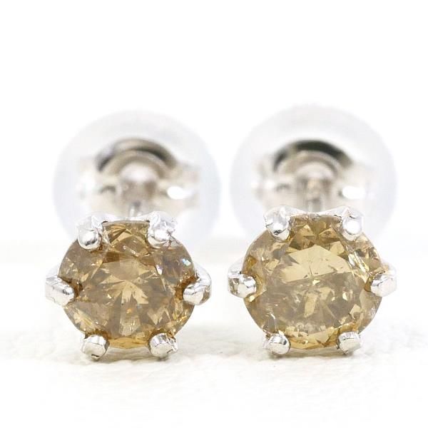 K18WG ピアス pierced earrings ブラウンダイヤ 0.26 ×2 総重量約0.4g