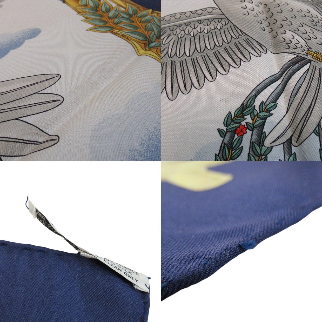 HERMES エルメス カレ90 スカーフ ENVOL 『飛翔』鳩 鳥柄 ネイビー