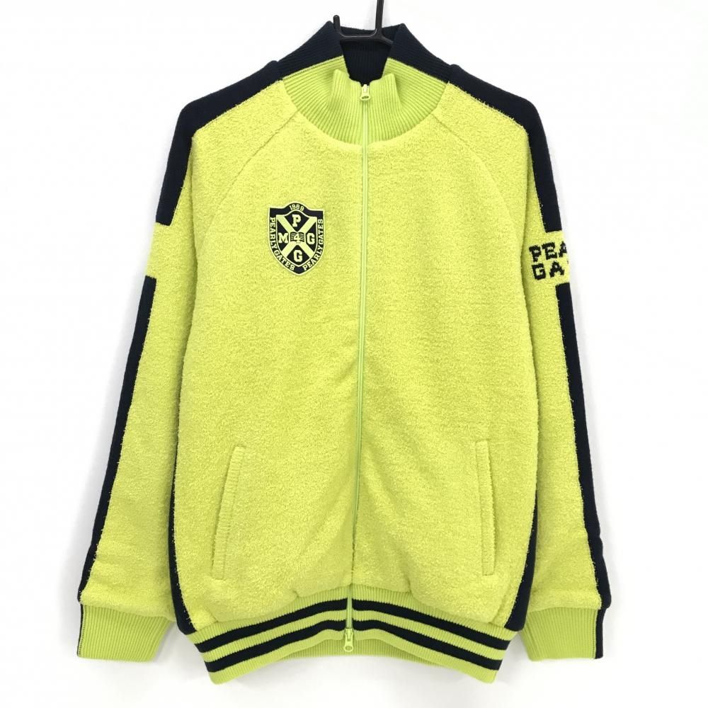 パーリーゲイツ ニットジャケット イエローグリーン×ネイビー 裏地付 DIAPLEX ブルゾン メンズ 5 L ゴルフウェア PEARLY GATES