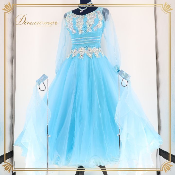 社交ダンス 衣装 ドレス ドレス ワンピース 水色 フロート GRANT チュール フリル レース ブルー系 上品 フェミニン ふんわり おしゃれ レディース ドレスコーデ