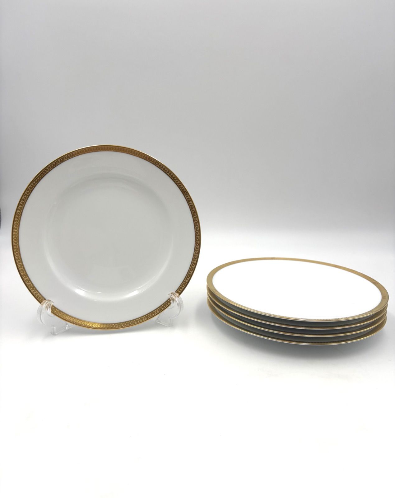 大倉陶園 OKURA 片葉金蝕 ホワイト ゴールド ゴールドライン 金彩 20cm プレート 5枚セット