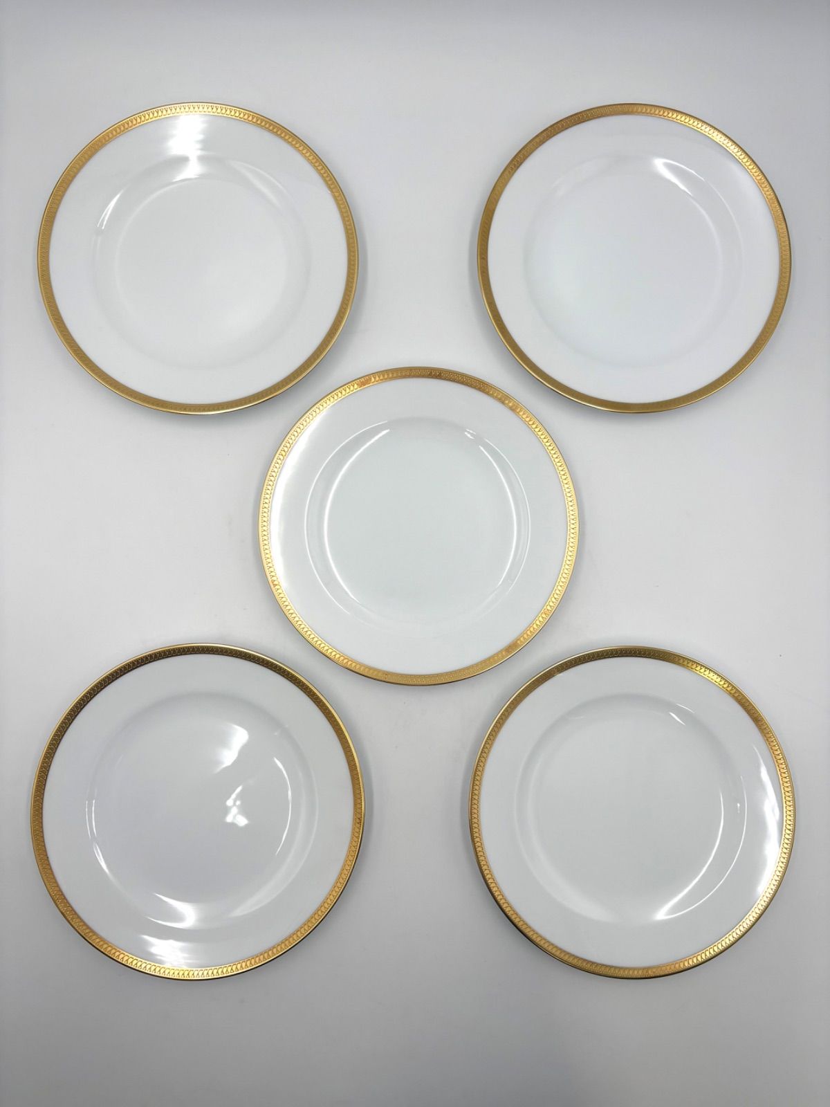 大倉陶園 OKURA 片葉金蝕 ホワイト ゴールド ゴールドライン 金彩 20cm プレート 5枚セット