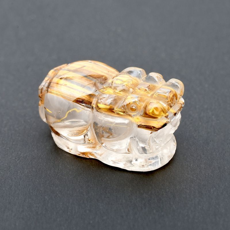 美しいブロンズ針の艶が豊かさを象徴 1点物 ゴールド タイガールチル クォーツ 貔貅 ヒキュウ GHHKU2 3g蓄財 金運祈願 運気アップ 財運 商売 盛 昇運 お守り ご褒美 パーツ 貫通穴あり 京海堂 天然石の卸 京の蔵