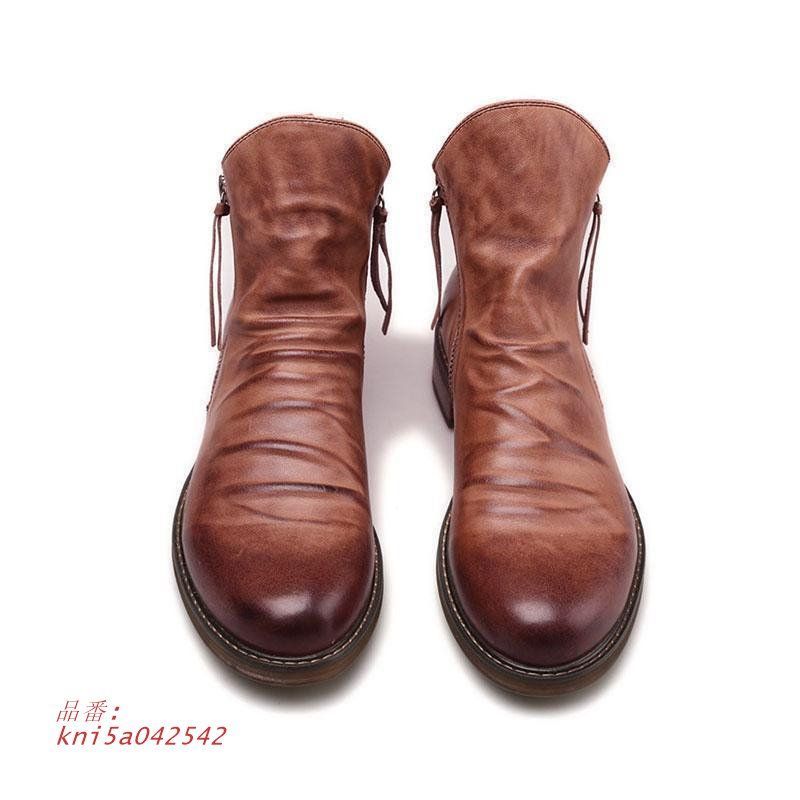 ブーツ メンズ エンジニア サイドジップ ショートブーツ ドレープ カジュアル おしゃれ ハイカット ベルト 靴 履きやすい レザー kni 5 a 042542