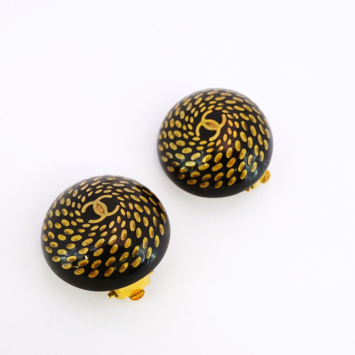 5jmb0426 シャネル イヤリング ヴィンテージ ココマーク 丸型 サークル GPメッキ ゴールド ブラック レディース