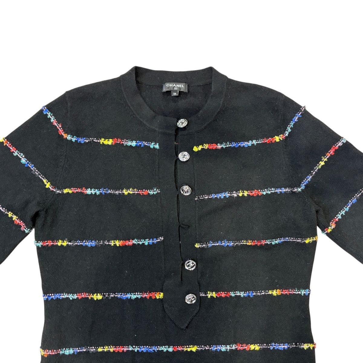 3417 シャネル ワンピース ココマーク 23A P75372K10818 36サイズ ブラック アパレル カシミヤ レインボーステッチ CHANEL