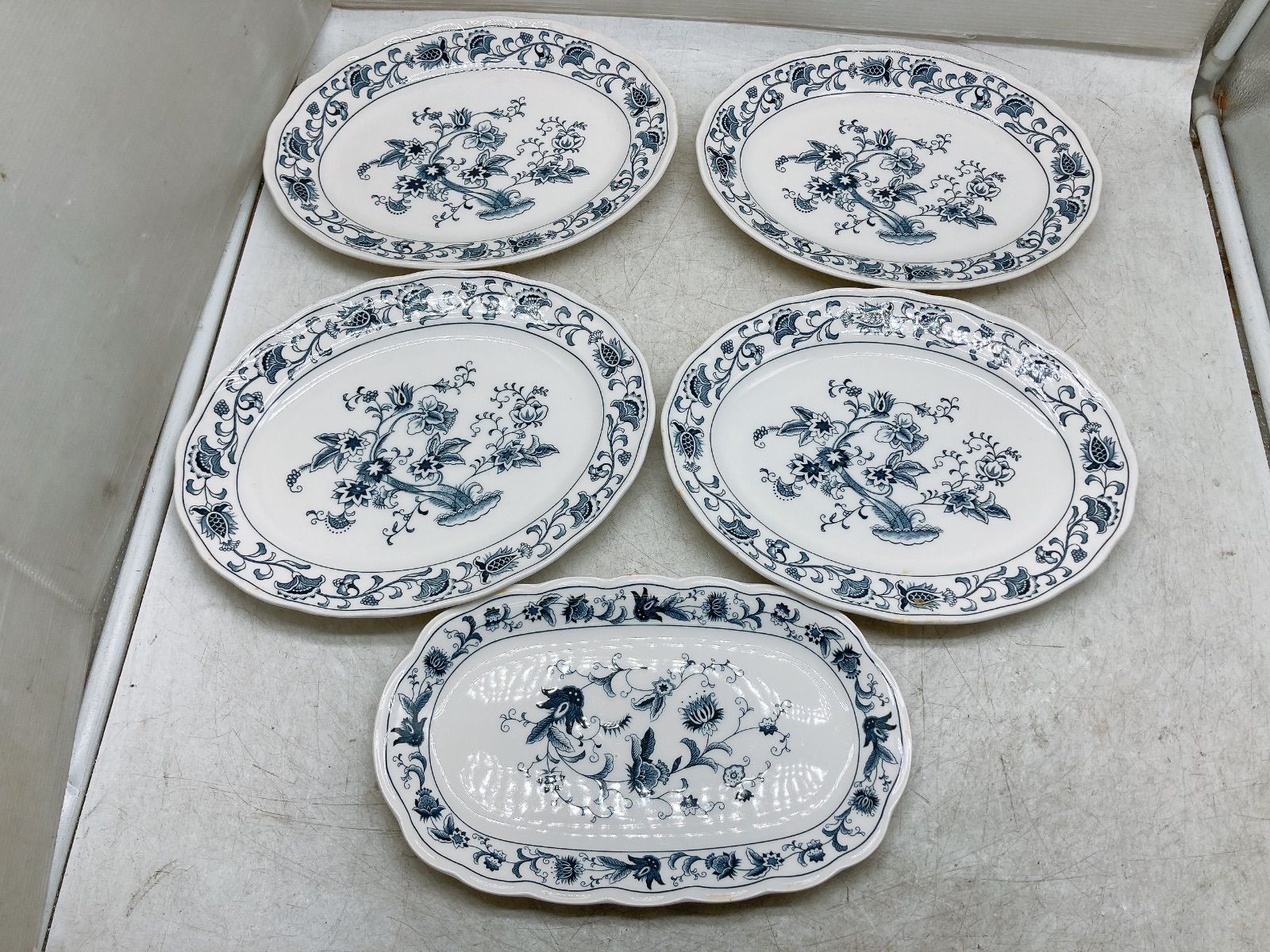NIKKO ニッコー オーバルプレート 楕円皿 5枚セット 青花柄 ブルー＆ホワイト 洋食器 大皿 食器セット レトロ 食卓 おしゃれ ダブルフェニックス2枚含む 品