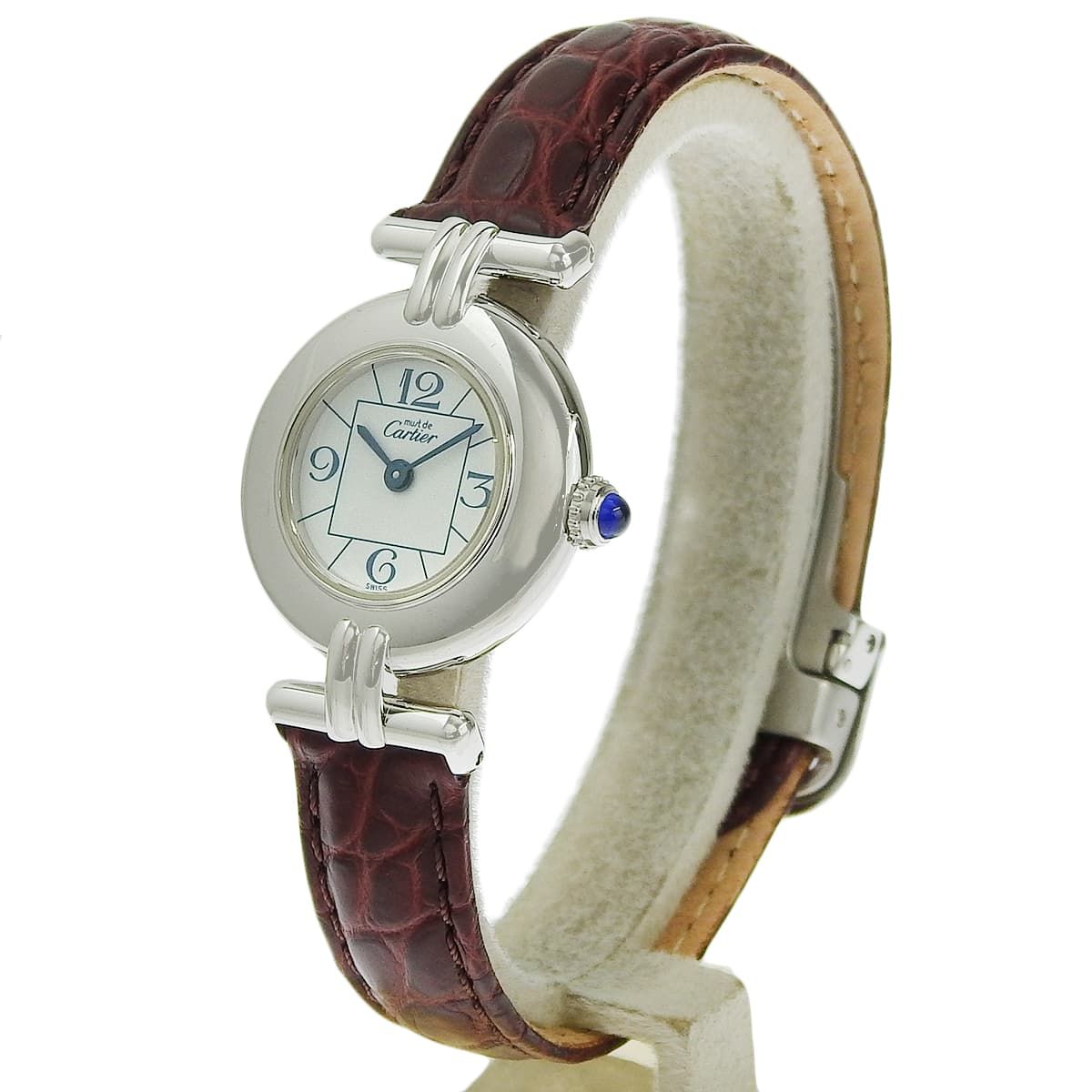 カルティエ マストコリゼ SM W1011455 SS 革 クオーツ 腕時計 ホワイト ボルドー レディース 40802143251 アラモード