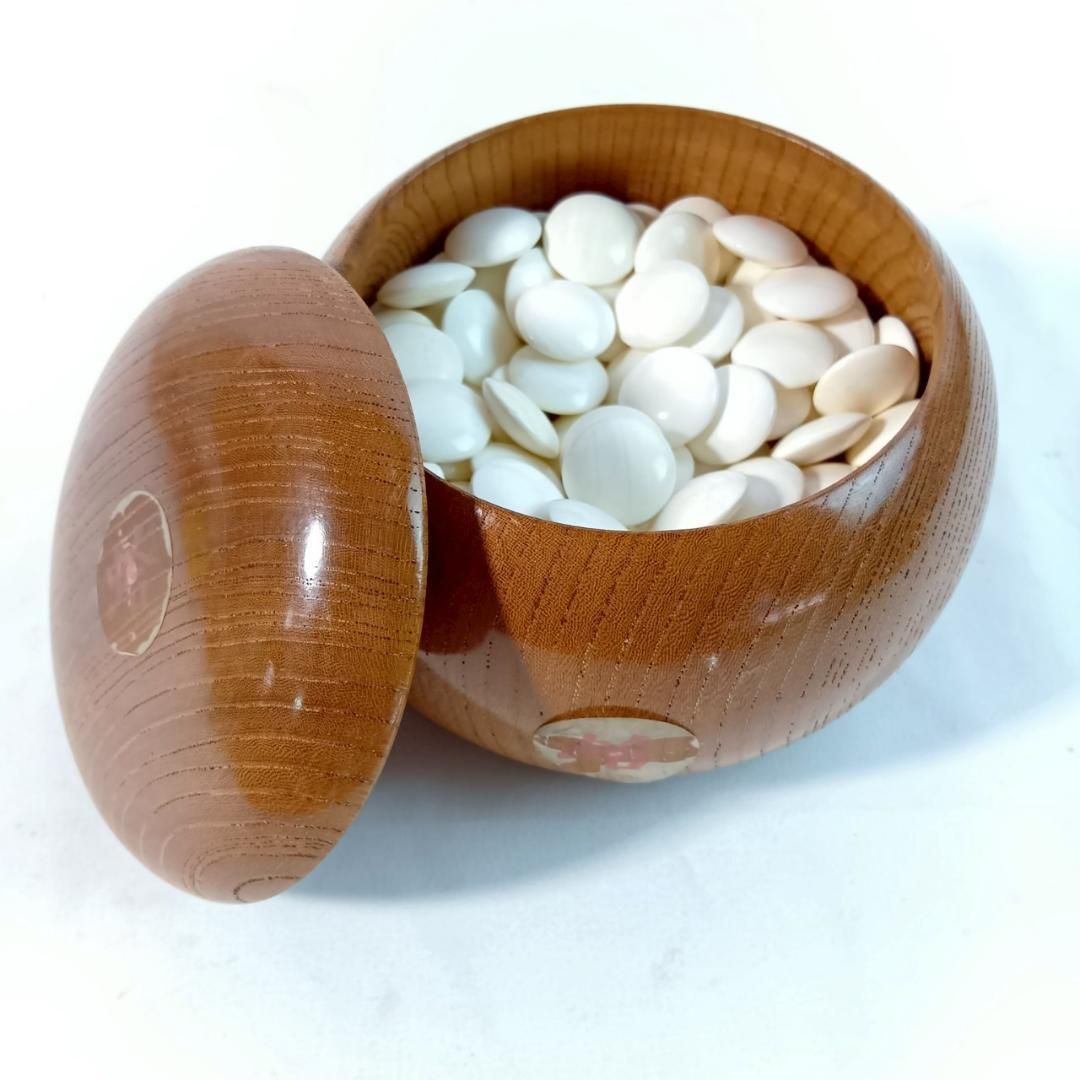 那智白黒蛤碁石361粒 木製碁笥付 碁石セット