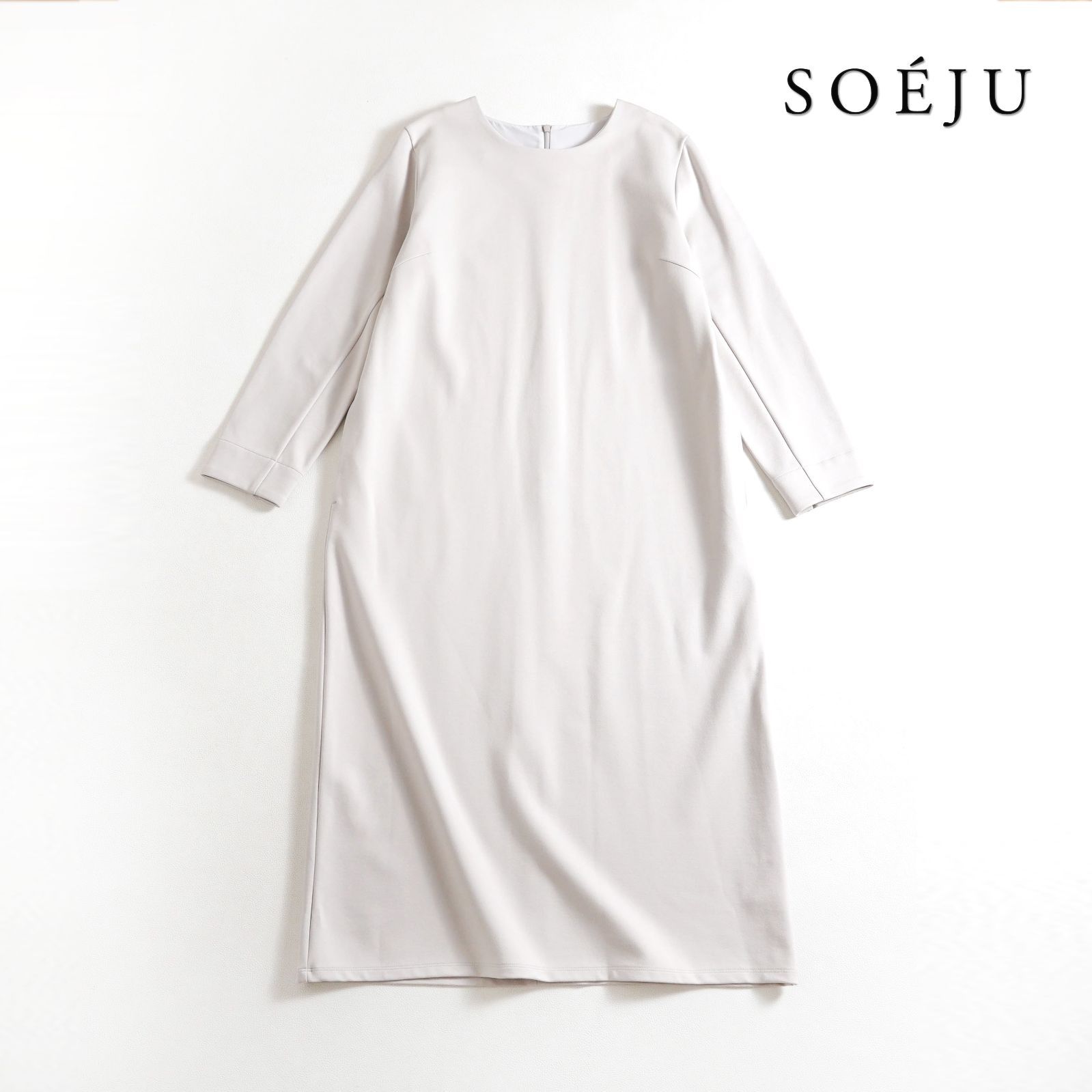 ソージュSOEJUダブルジャージワンピース 699t*美品 SOEJU ソージュ ダブルジャージーワンピース L ライトグレー