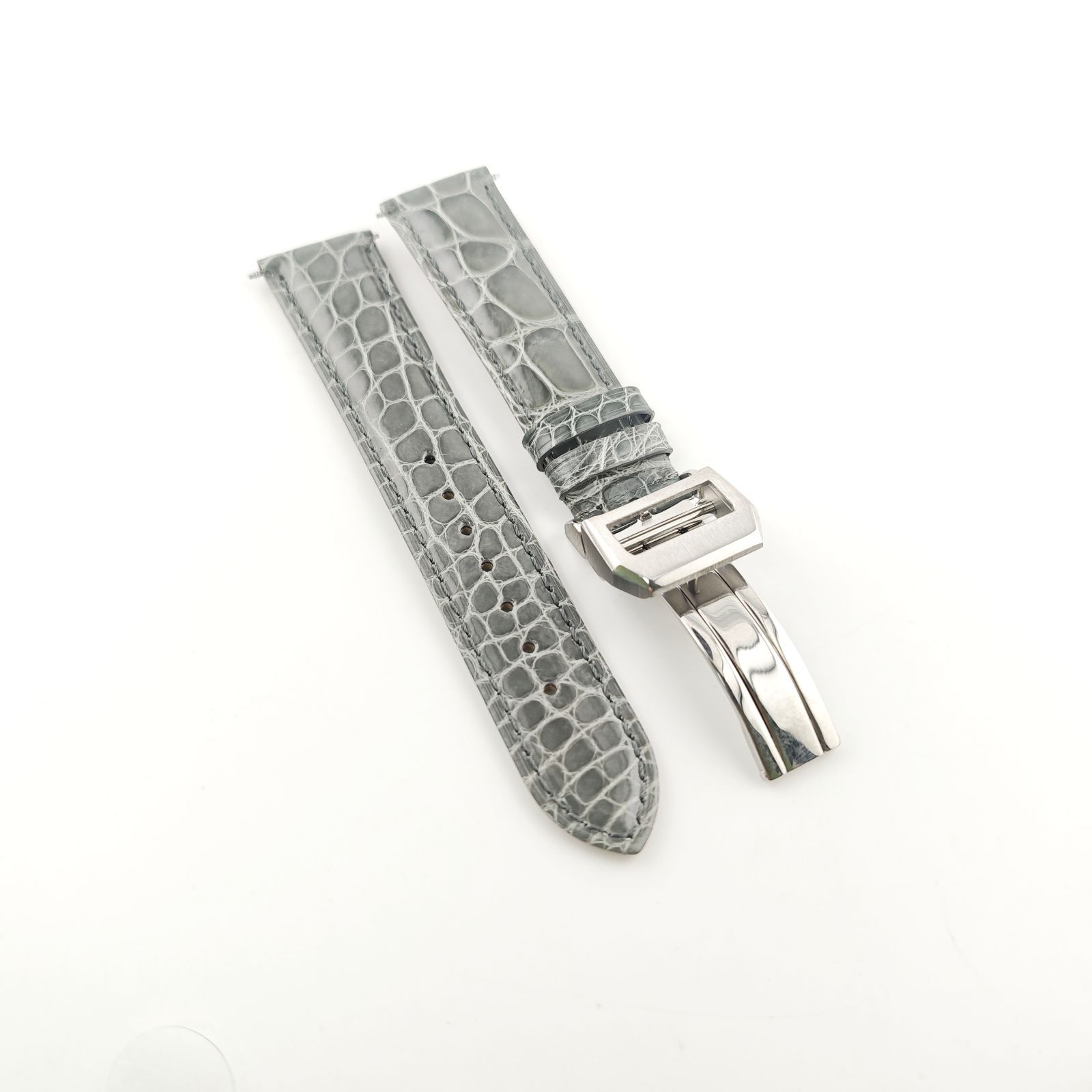 20 mm 腕時計 アリゲーターレザー ワニ革ベルト グレー Dバックル付属 対応 IWC ポルトギーゼ パイロット ポートフィノ等
