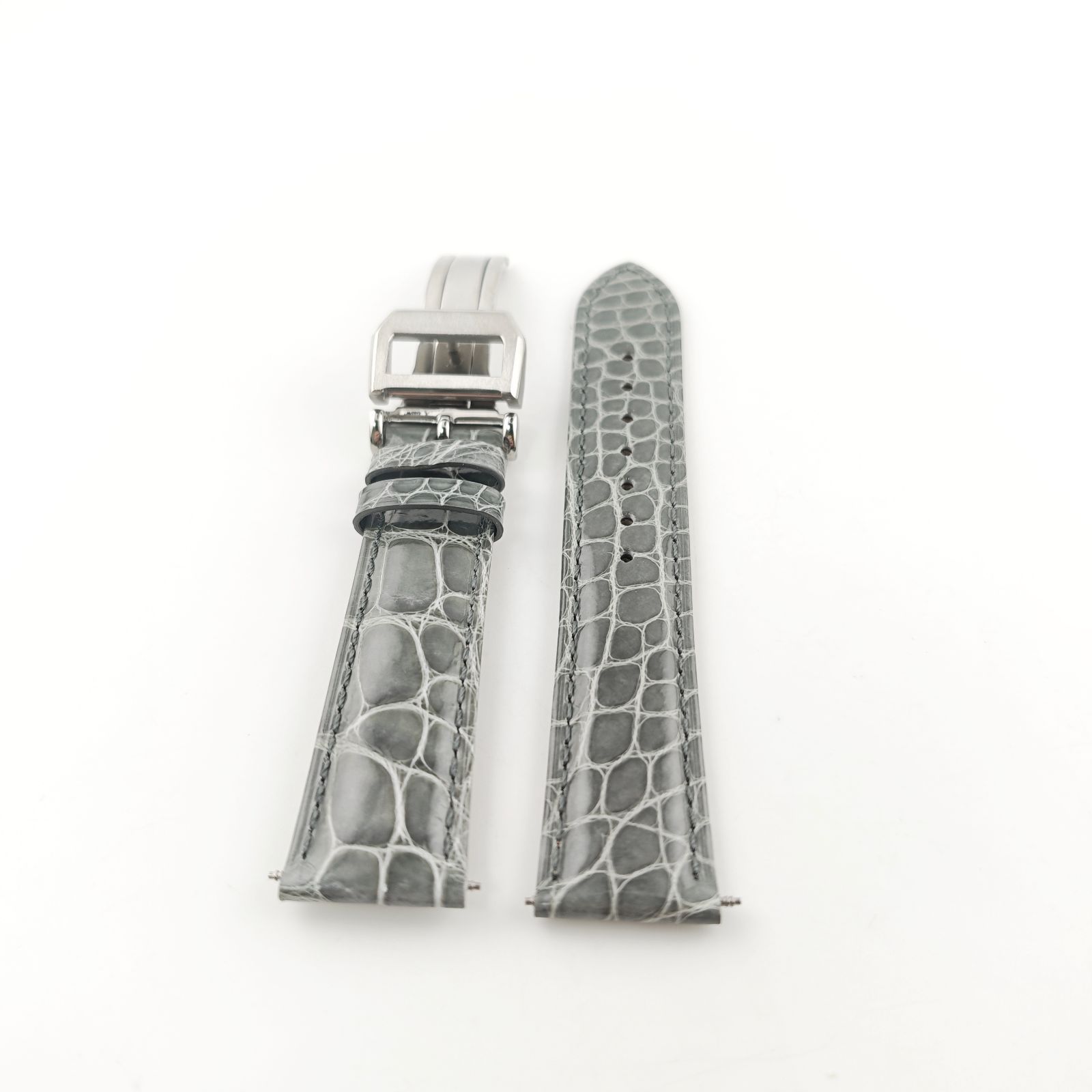 20mm 腕時計 アリゲーターレザー ワニ革ベルト グレー Dバックル付属