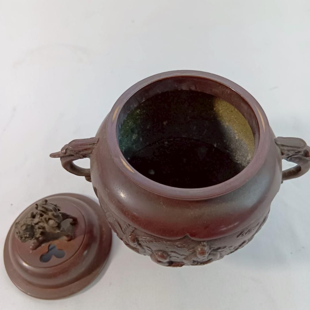 獅子蓋付三足銅製香炉 彫刻人物文アンティーク - メルカリ