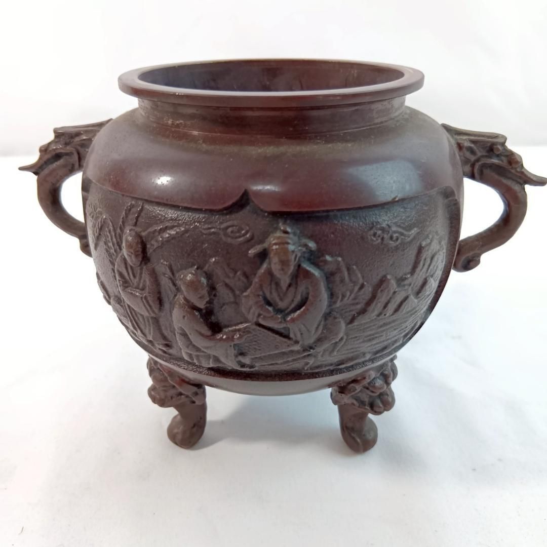 獅子蓋付三足銅製香炉 彫刻人物文アンティーク - メルカリ