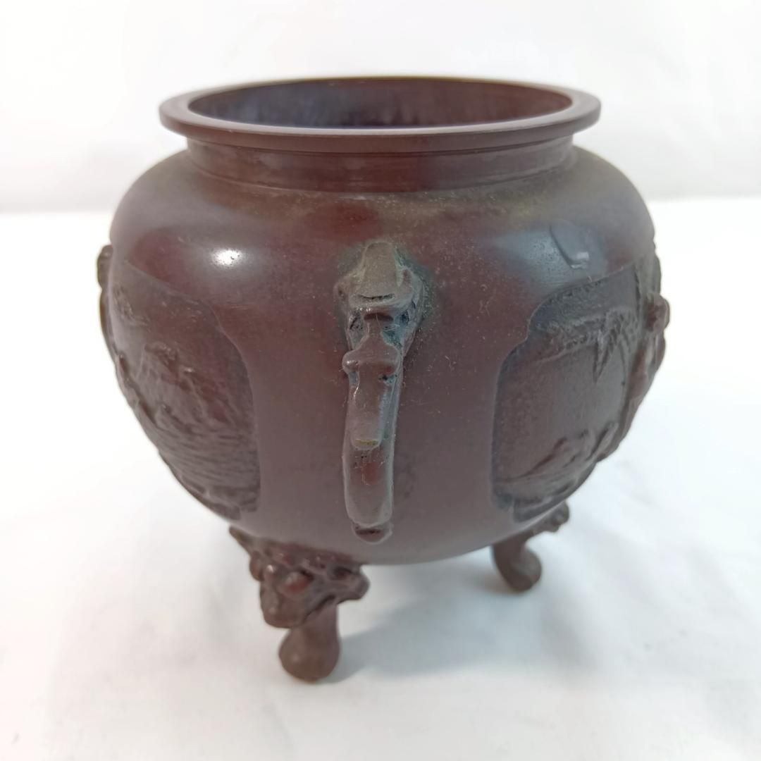 獅子蓋付三足銅製香炉 彫刻人物文アンティーク - メルカリ