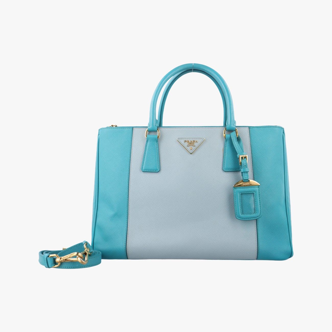 プラダPradaガレリア ブルー×ライトブルー サフィアーノレザー B2274C 14 II
