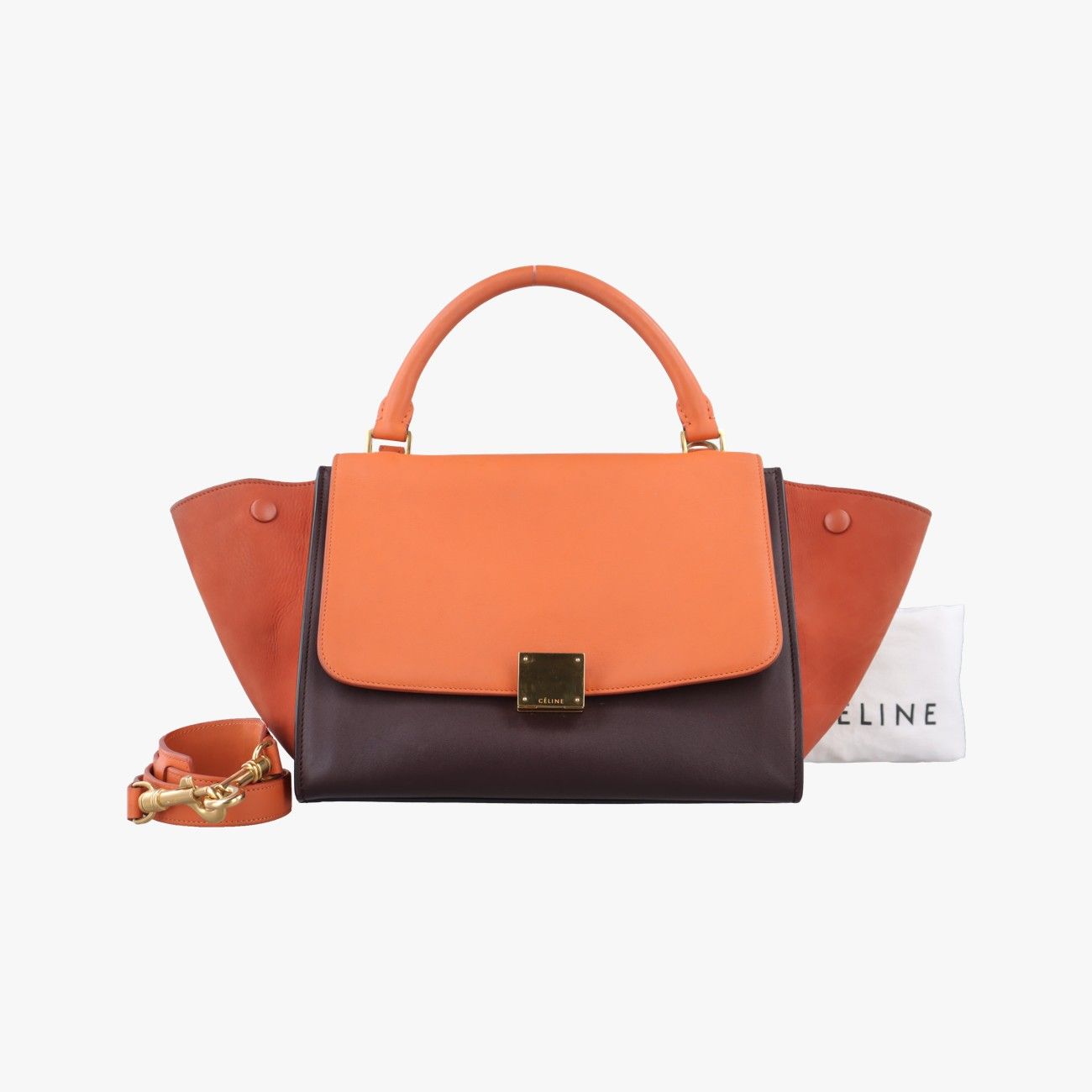 セリーヌCelineトラペーズ オレンジ x ブラウン レザー W-VP-2135 W-MM-2155