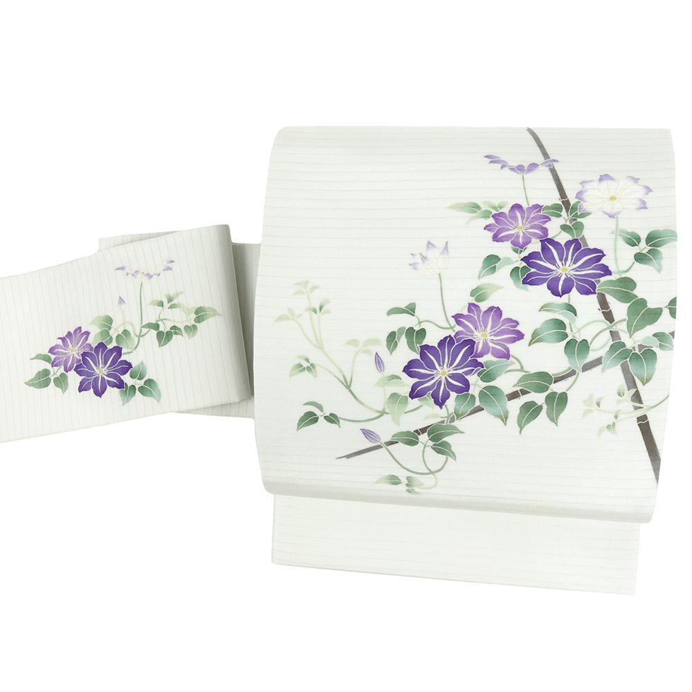 専用帯9683 9689 二点セット●高級 正絹 絽 夏帯 名古屋帯 夏物 名古屋帯 秀美 白 花 鉄線 正絹 絽 九寸 お洒落着 カジュアル