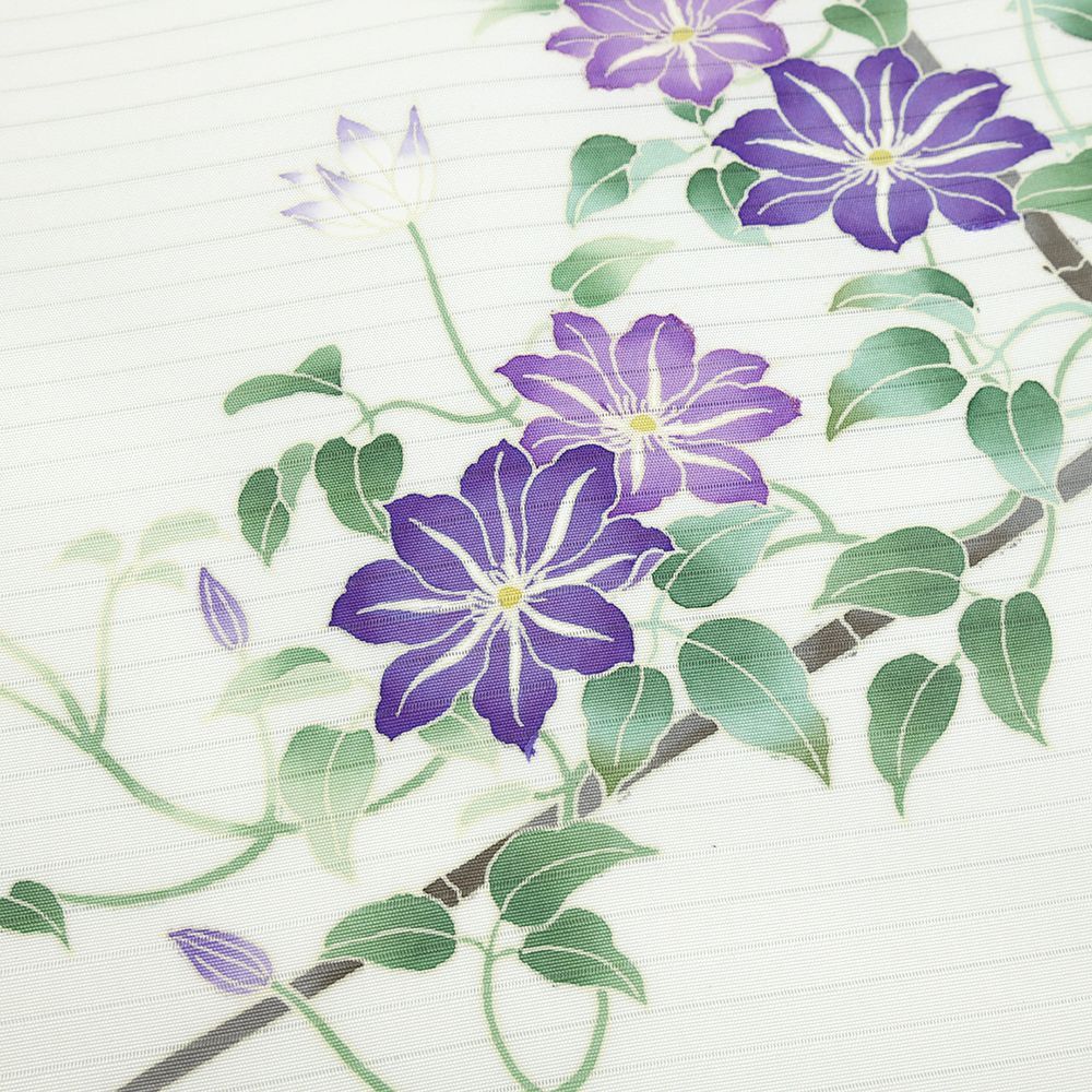 夏物 名古屋帯 秀美 白 花 鉄線 正絹 絽 九寸 お洒落着 カジュアル
