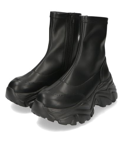 オリエンタルトラフィック ファッションブーツ ショートブーツ 厚底 スタイルアップ 軽量 スニーカーソール ストレッチ素材 柔らかい サイドファスナー BLACK