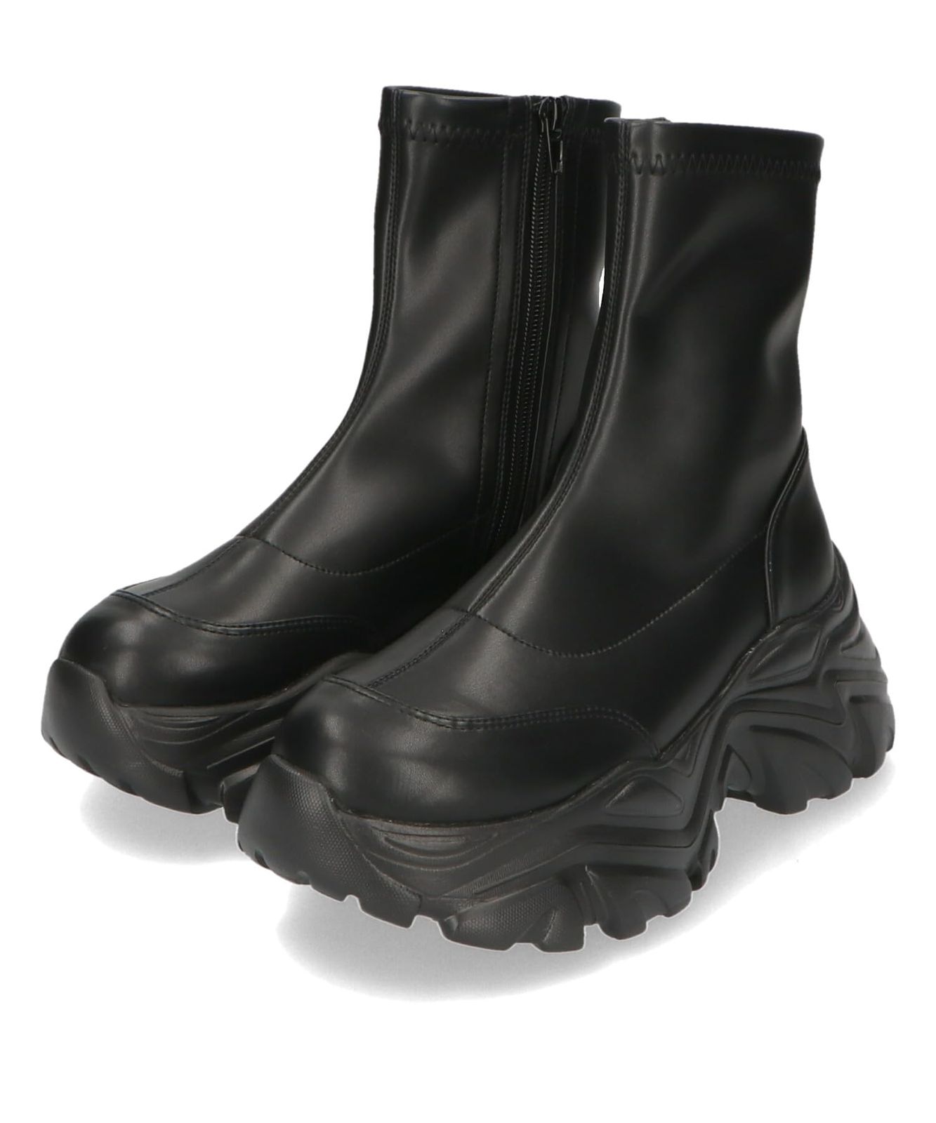 オリエンタルトラフィック ファッションブーツ ショートブーツ 厚底 スタイルアップ 軽量 スニーカーソール ストレッチ素材 柔らかい サイドファスナー BLACK