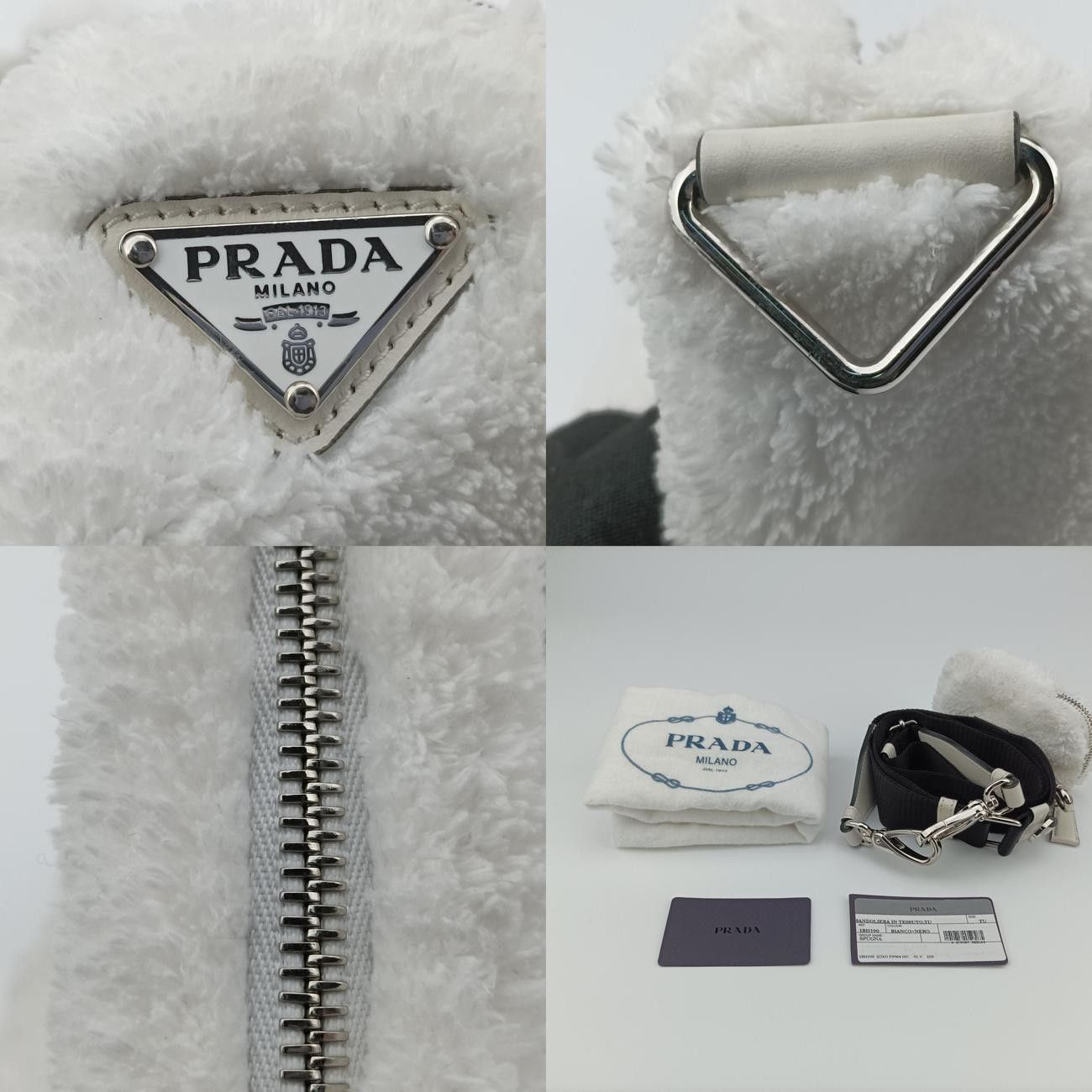 プラダPradaテリー トライアングルホワイト×ブラックパイル1BH19031