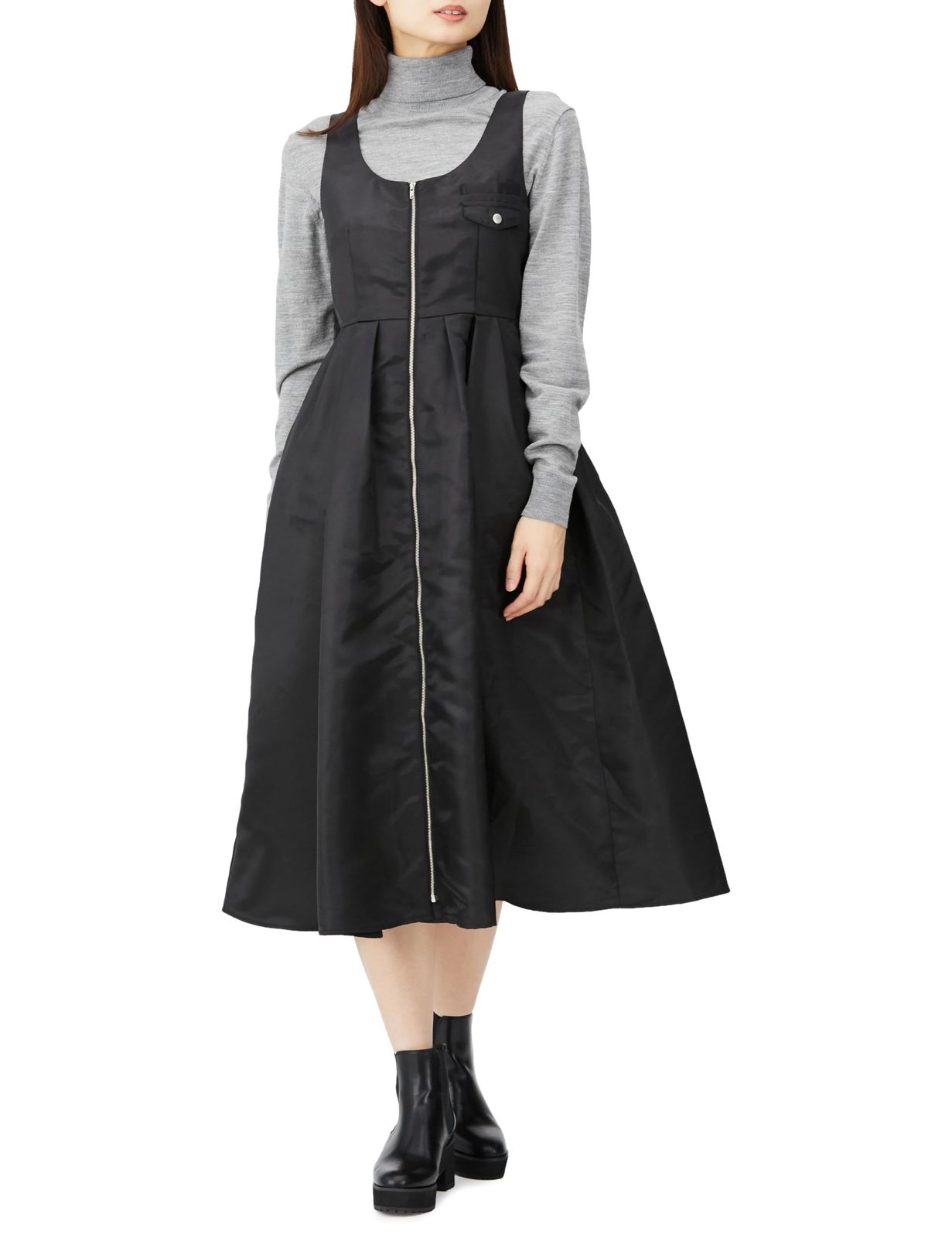 コエル カジュアルドレス フロントジップミリタリーワンピース レディース ブラック