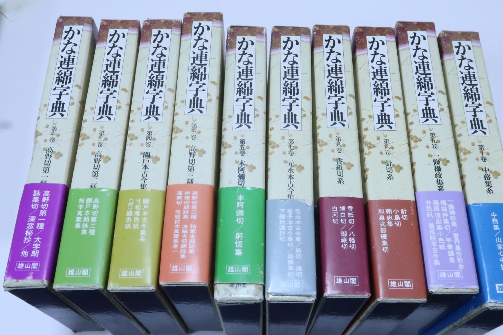 かな連綿字典 10冊 青山杉雨 小松茂美 北川博邦推薦 本書は平安時代の代表的古筆を主要古筆に同筆系統または類似した書風の古筆をも併せて各10巻に分類