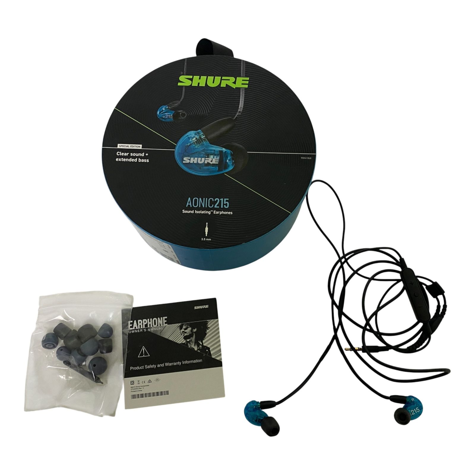 ◯ シュア Shure イヤフォン AONIC215 有線 ブルー 高遮音性 1100-2737