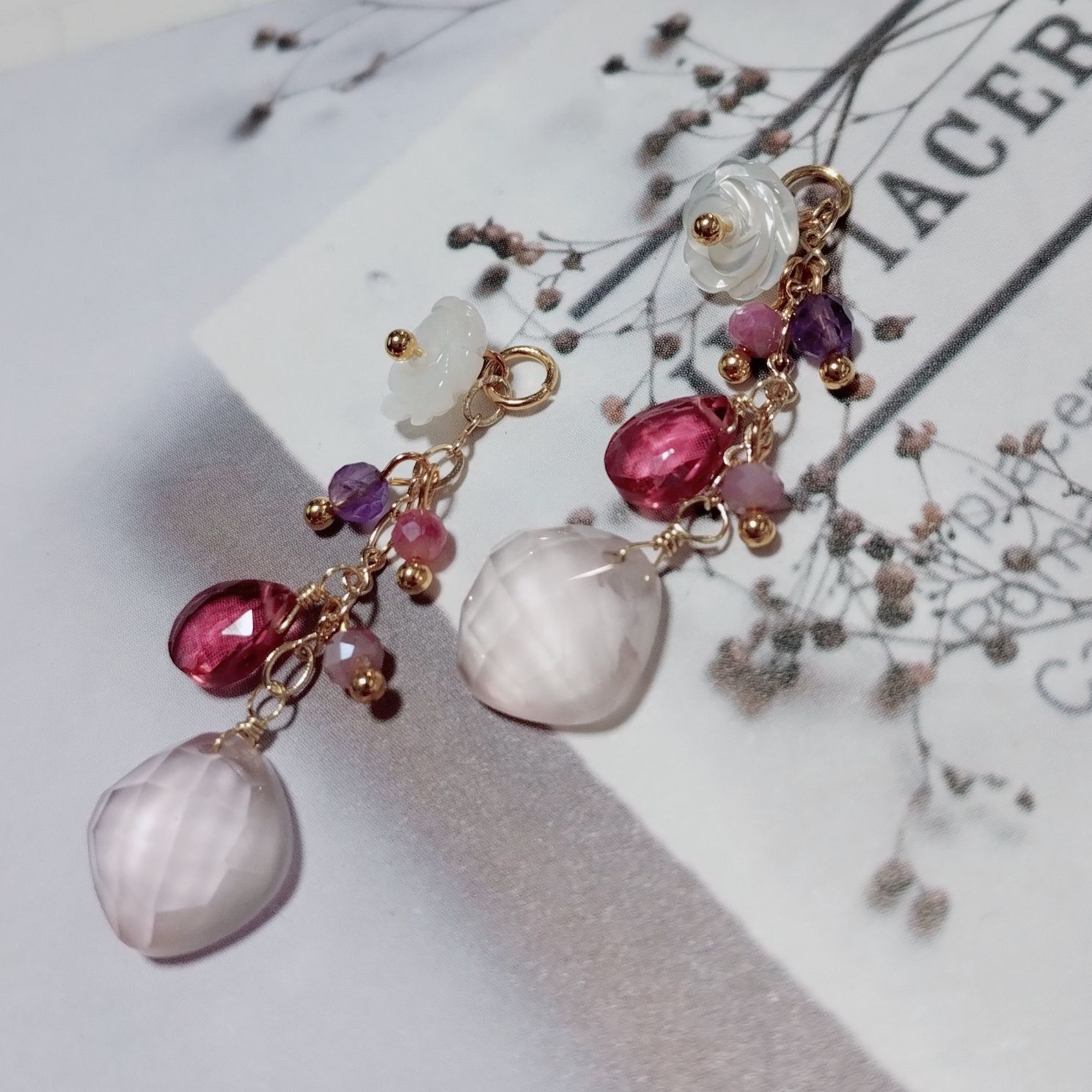 ローズクォーツ シェルフラワー チャーム