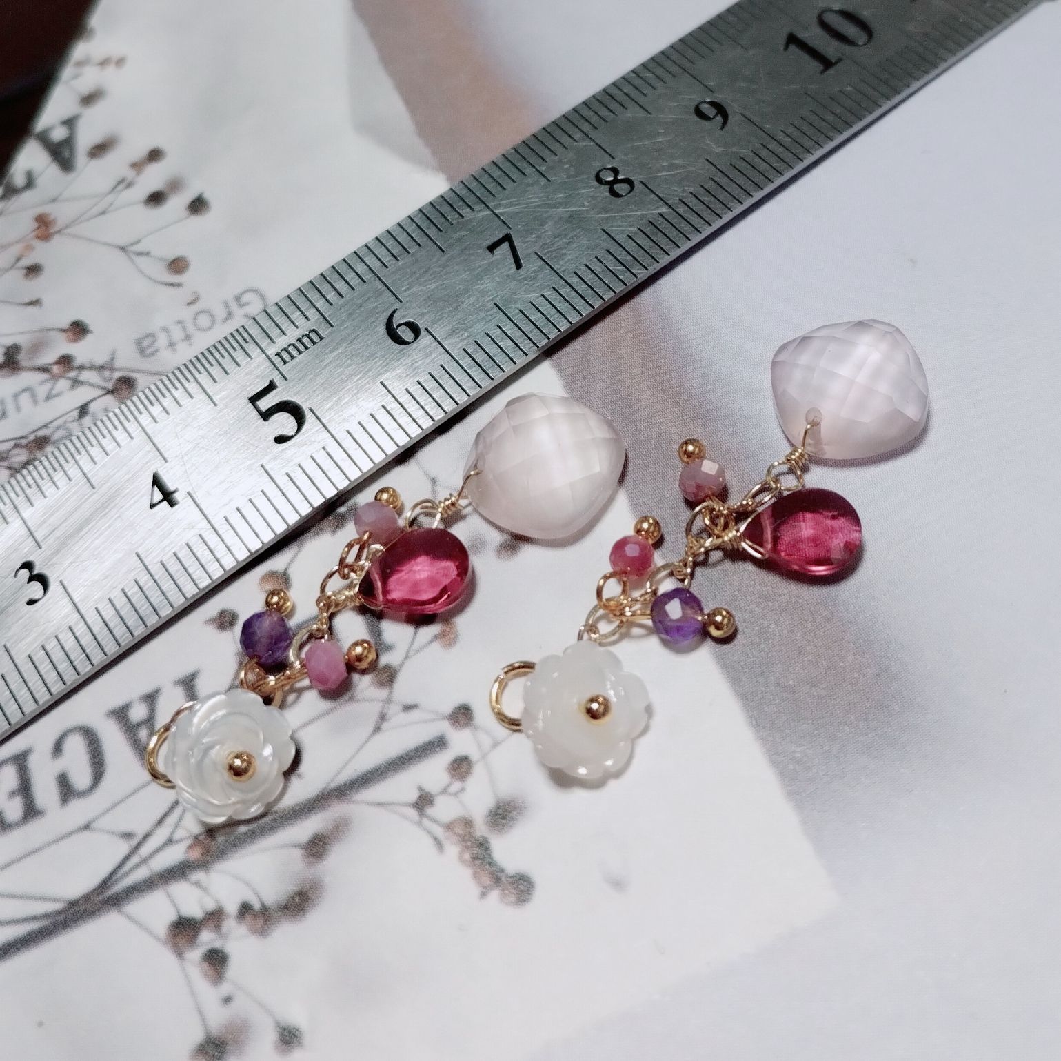  ローズクォーツ シェルフラワー チャーム チャーム アクセサリー