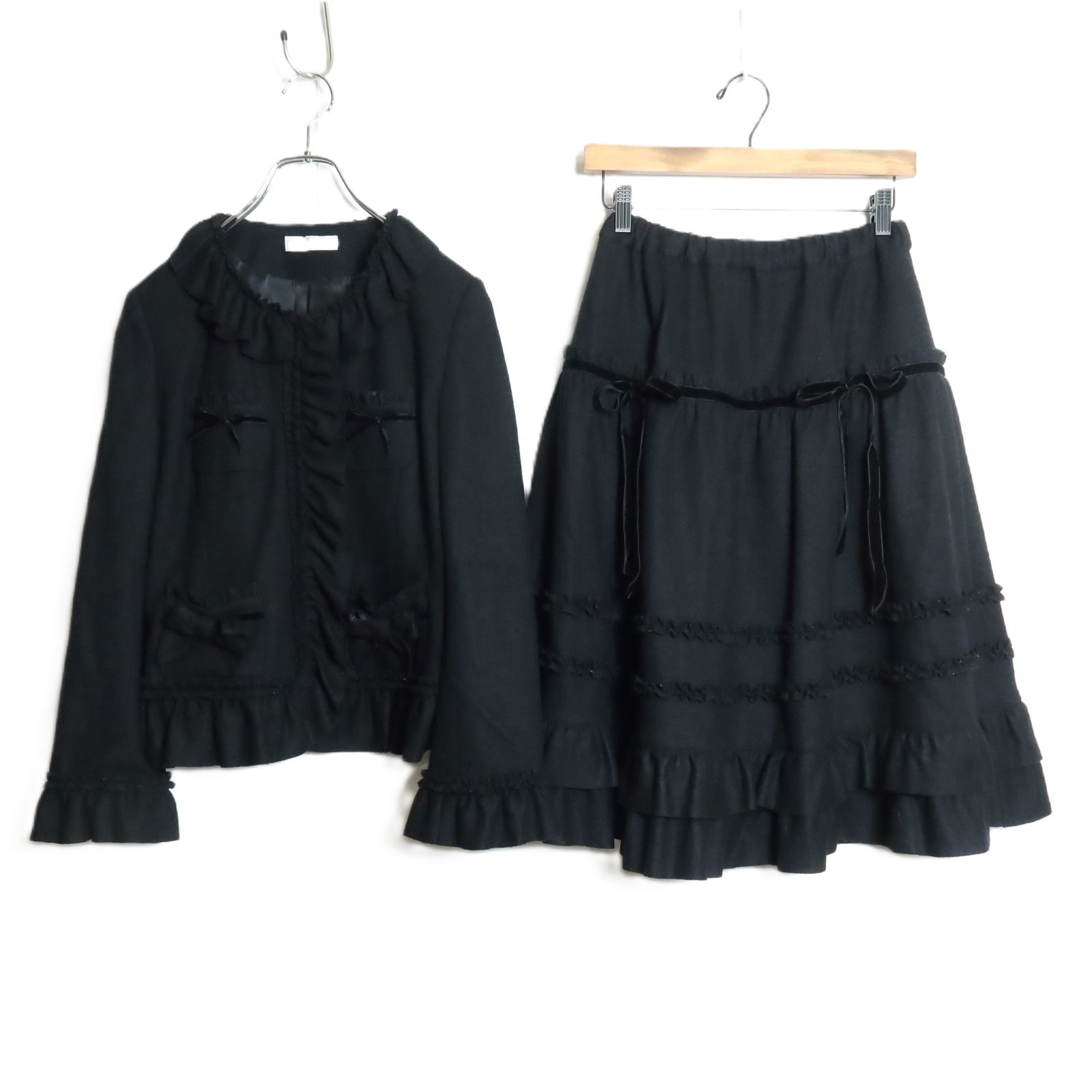 美品】ピンクハウス☆フリル&ベロアリボン♪上下セット ジャケット 