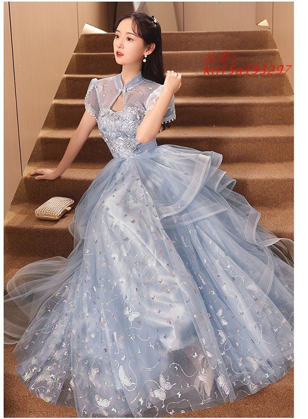 ドレス 大人 ピアノ 発表会 ロング丈 ぽっちゃり パーティー イブニングドレス 女子会 成人式 大きい ステージ 演奏会 袖付き Aライン kni 5 a 193297