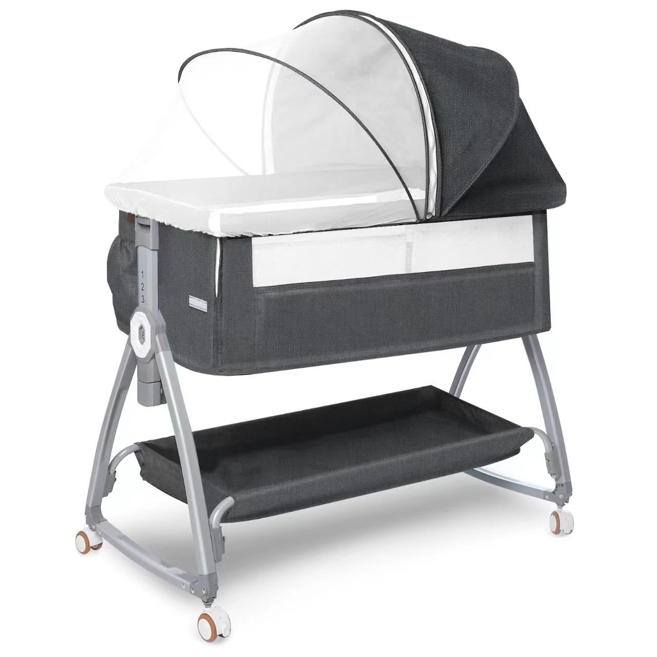 2025新型 ベビーベッド 添い寝ベッド 5in1 新生児ベッド 高さ6段調節 折りたたみ 組み立て簡単 携帯便利 キャスタ付き コンパクト 揺りかごに変身 蚊帳 マット 収納かご 通気性 簡易ベッド 洗濯 睡吐防止 0ヶ月-36ヶ月 新