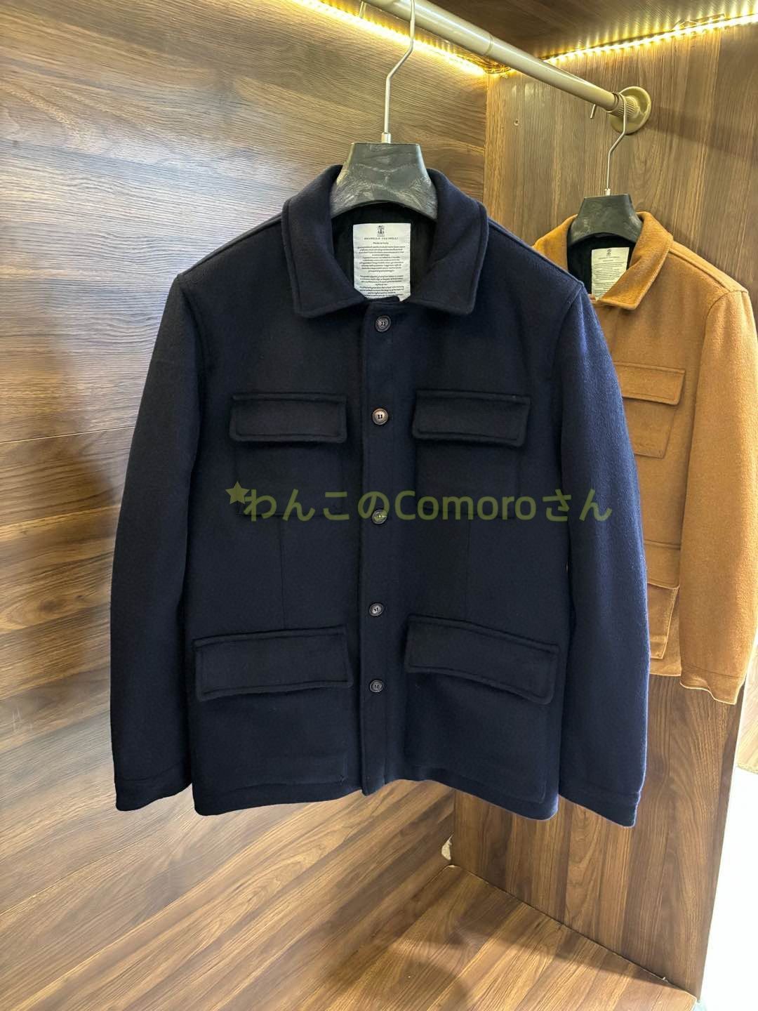 ネイビーM～2XL ブルネロクチネリ メンズ ウールビジネスカジュアルジャケット 襟付き フライトジャケット 銅アミノ繊維裏地