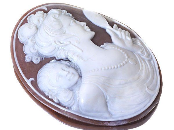 ジュエリー 素敵な貴婦人と少女の彫刻 シェルカメオルース 70.2ｍｍ×51.5ｍｍ w5830i