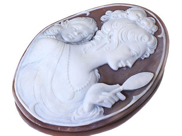 ジュエリー 素敵な貴婦人と少女の彫刻 シェルカメオルース 70.2ｍｍ×51.5ｍｍ w5830i 送料無料